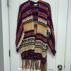 Easel Fringe Boho Bubble Sleeve Cardigan